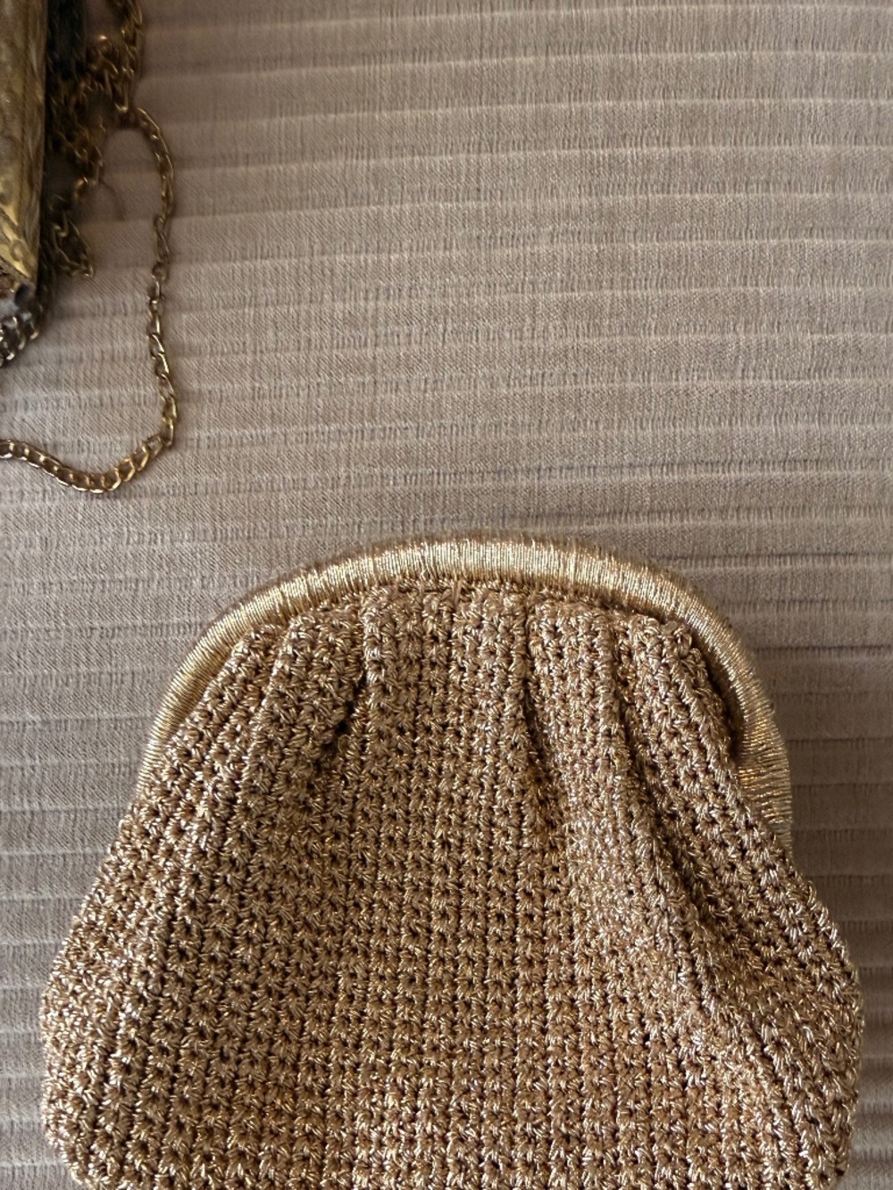 Gold Metallic Crochet Knot Evening Clutch Purse Sculptural Formal Bag